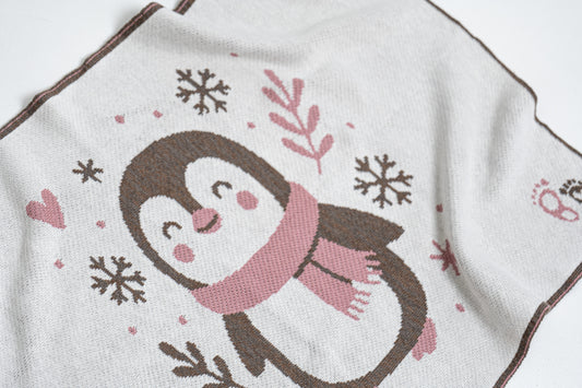 KALĖDINIS MERINO VILNOS PLEDUKAS | ROŽINIS PINGVINAS