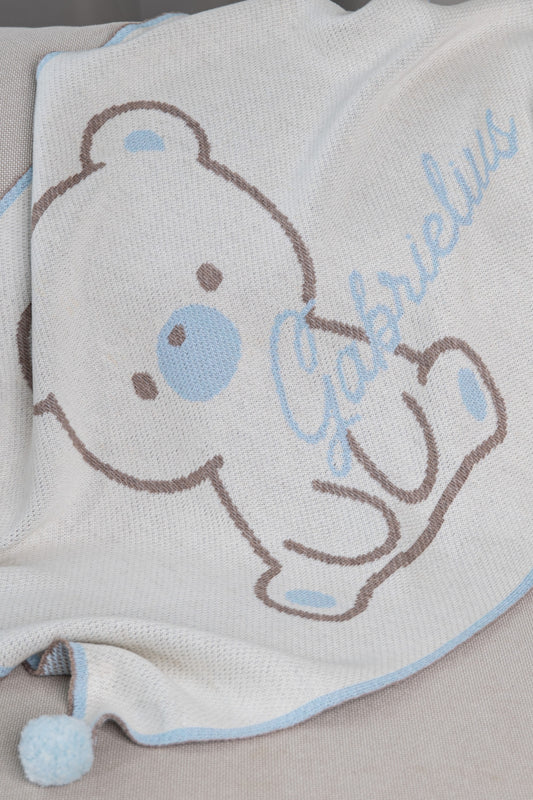PERSONALIZED TEDDY BLANKET FOR BOYS | WHITE