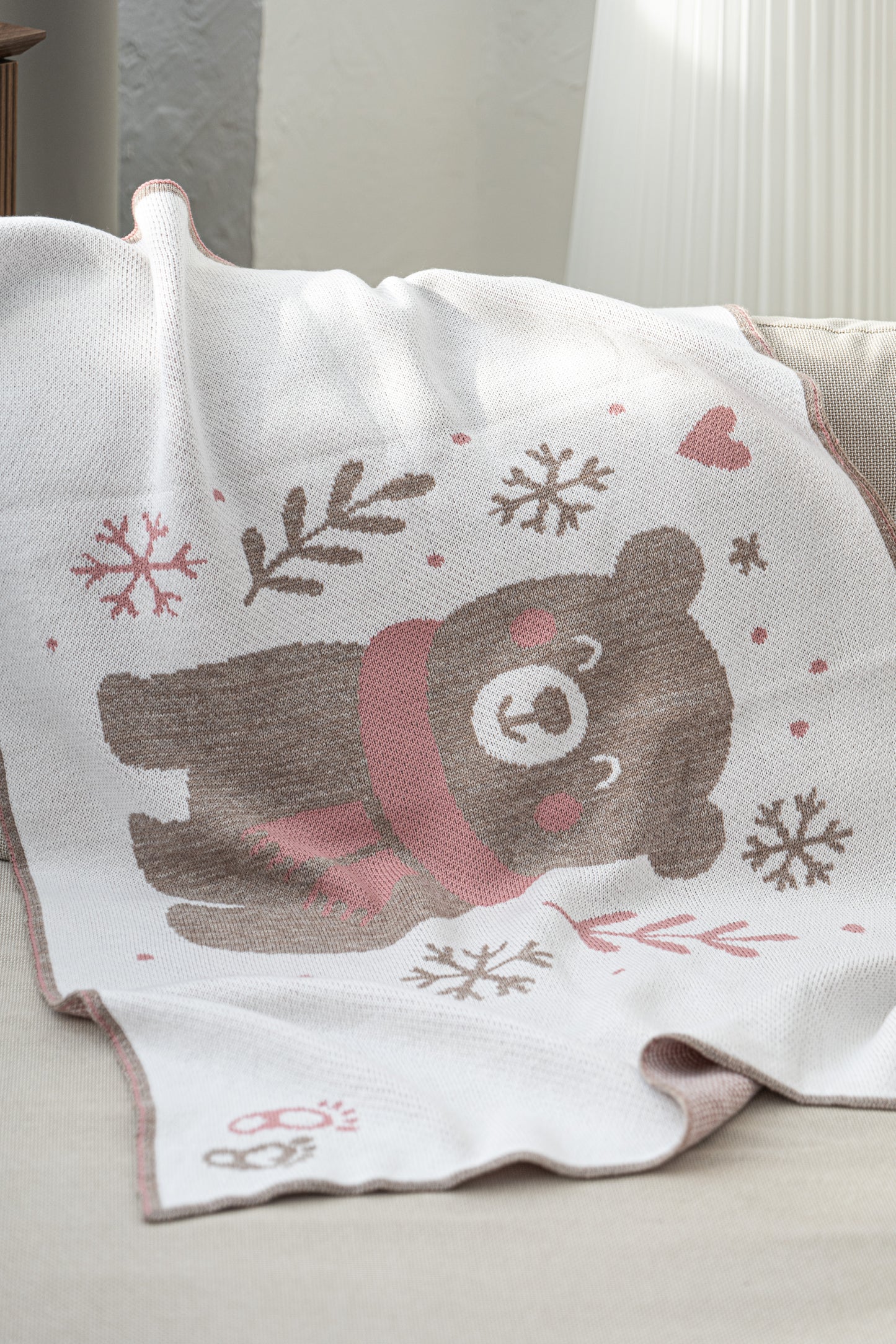 CHRISTMAS MERINO WOOL BLANKET | PINK BEAR