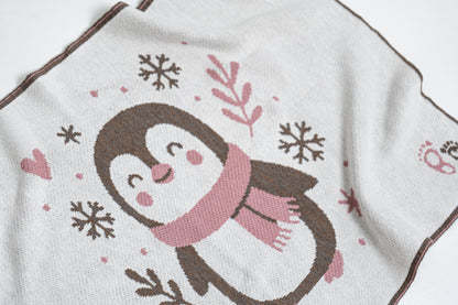 KALĖDINIS MERINO VILNOS PLEDUKAS | ROŽINIS PINGVINAS