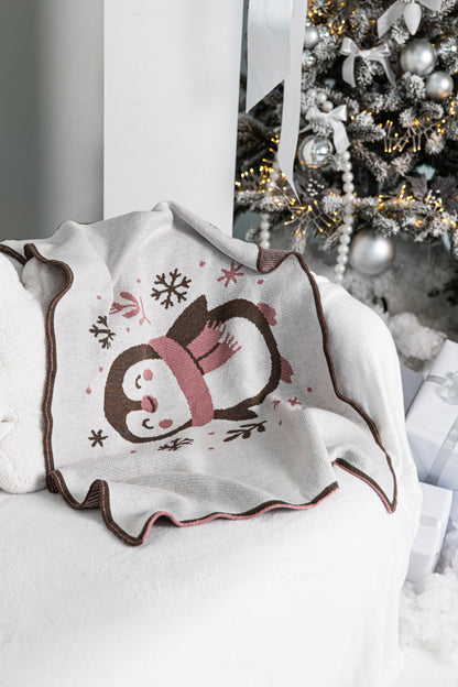 KALĖDINIS MERINO VILNOS PLEDUKAS | ROŽINIS PINGVINAS