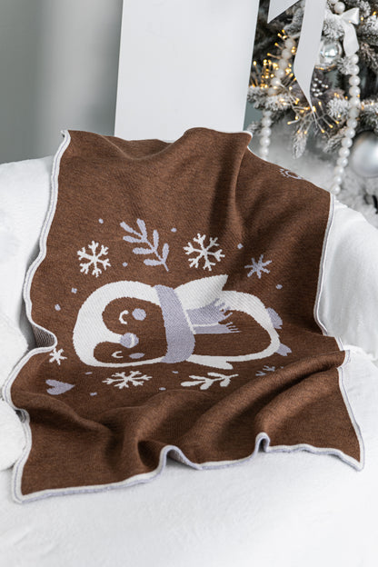 KALĖDINIS MERINO VILNOS PLEDUKAS | MĖLYNAS PINGVINAS