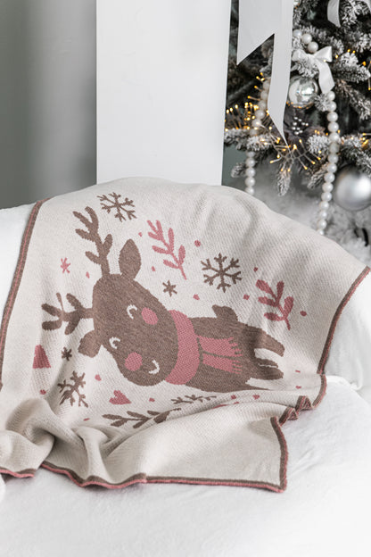 CHRISTMAS MERINO WOOL BLANKET | PINK DEER